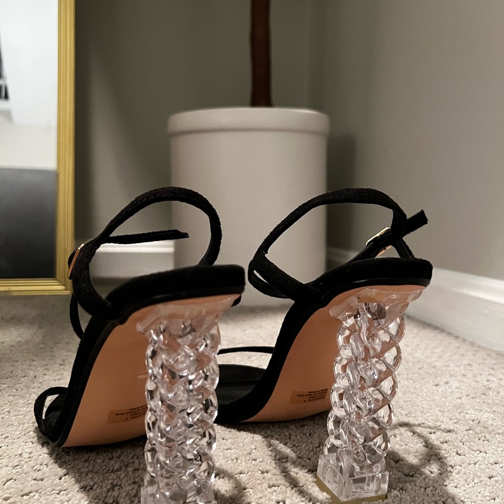 Fashion Nova Elegant Black Strappy Heels with Clear Block Heel